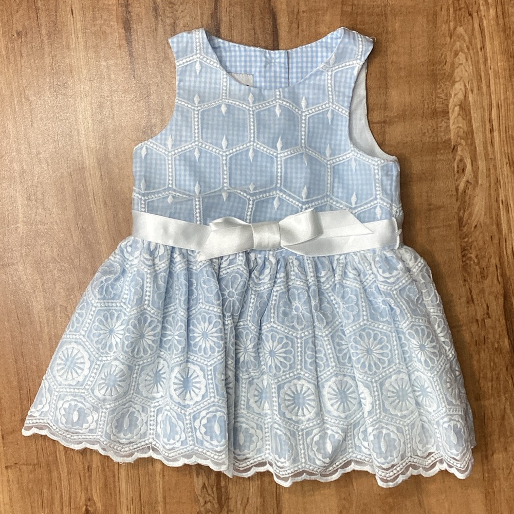 Pippa & Julie Blue and White Lace Dress sz 12 month